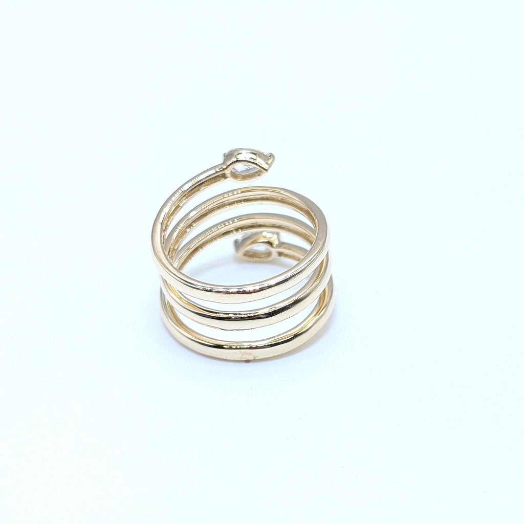 Yellow Gold Three Row By-Pass Pear Shape Diamond Ring (etsy image id: 6926394136)