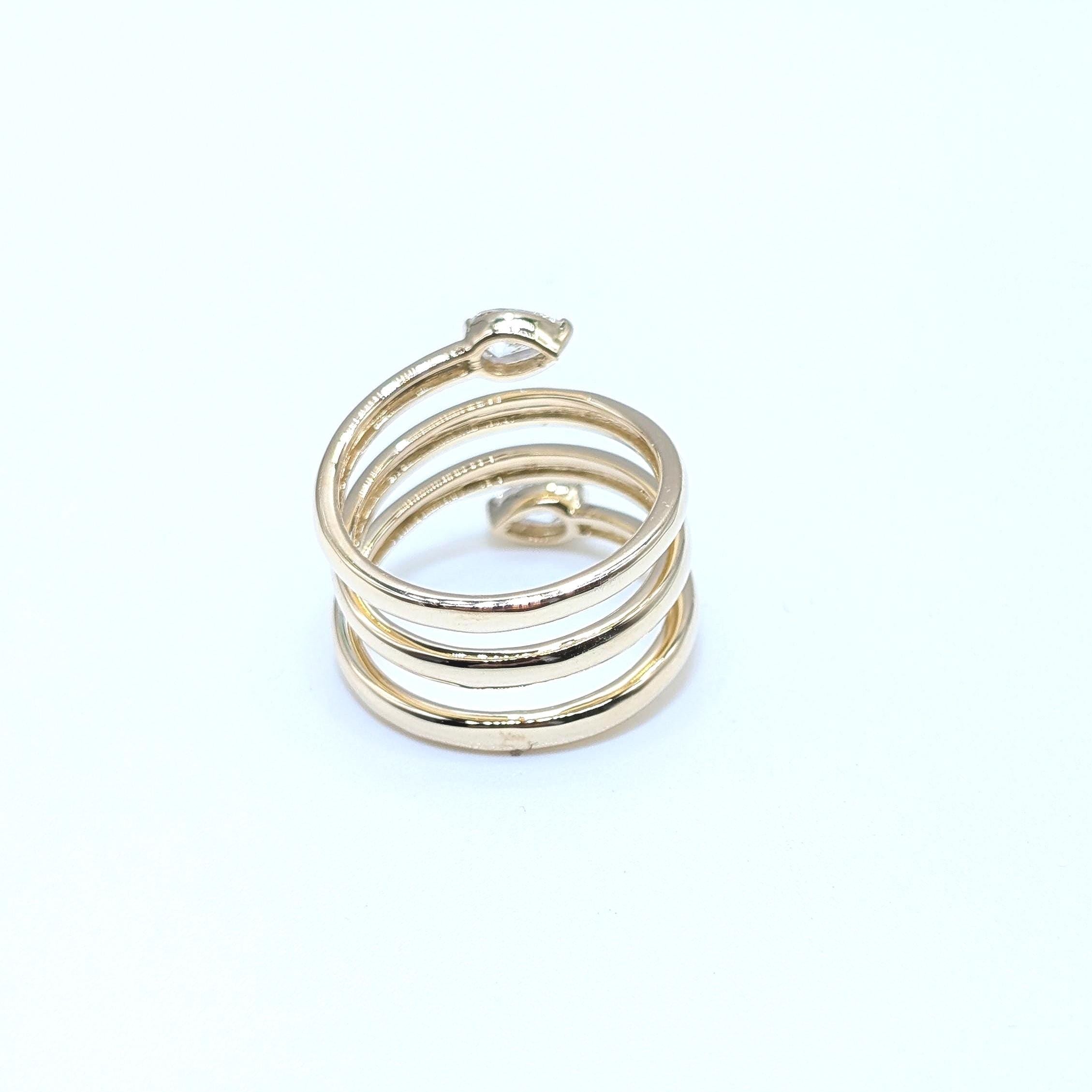 Yellow Gold Three Row By-Pass Pear Shape Diamond Ring (etsy image id: 6926394136)