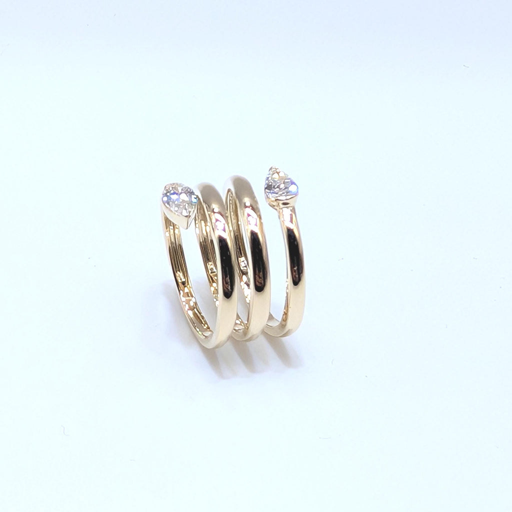 Yellow Gold Three Row By-Pass Pear Shape Diamond Ring (etsy image id: 6926396898)