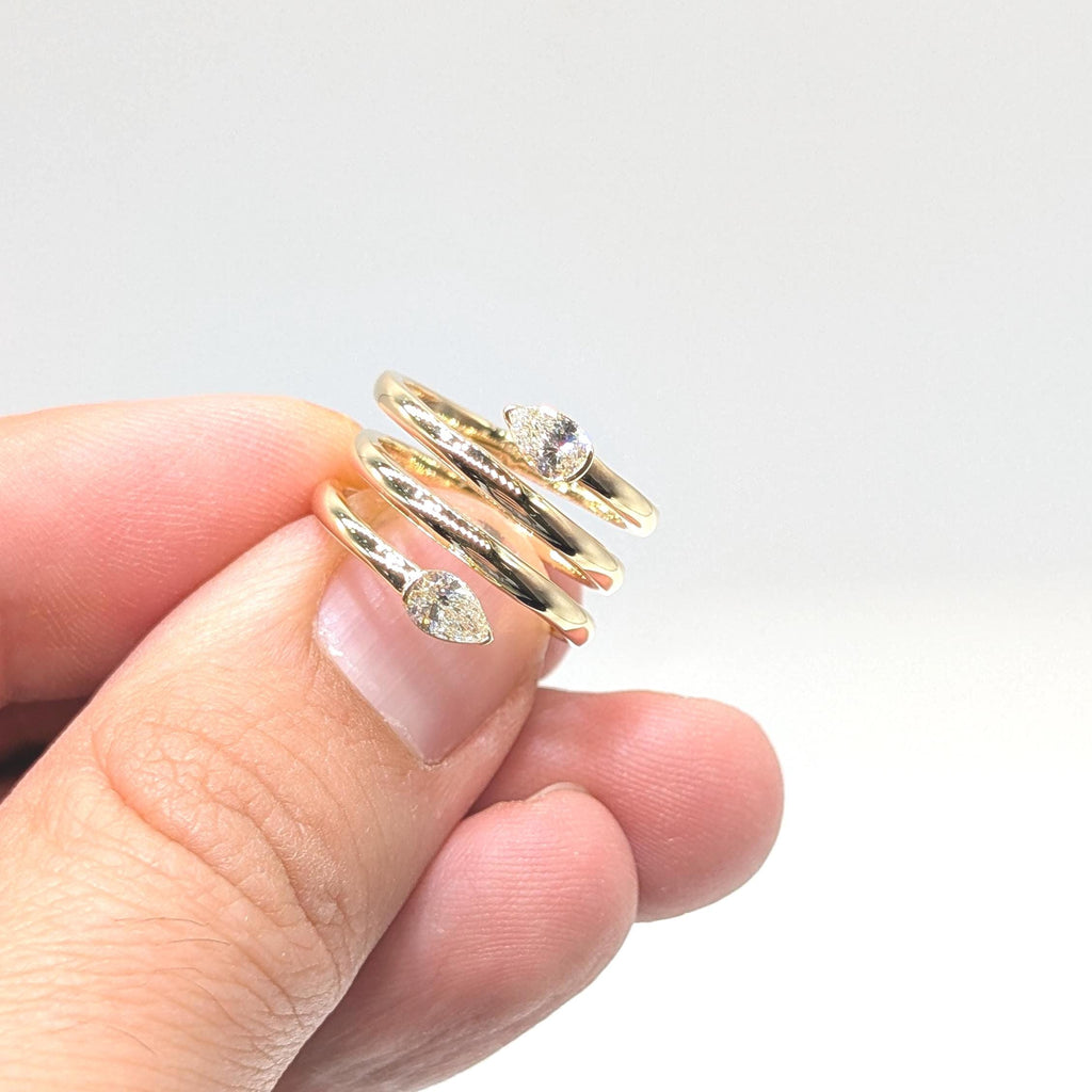Yellow Gold Three Row By-Pass Pear Shape Diamond Ring (etsy image id: 6926401338)