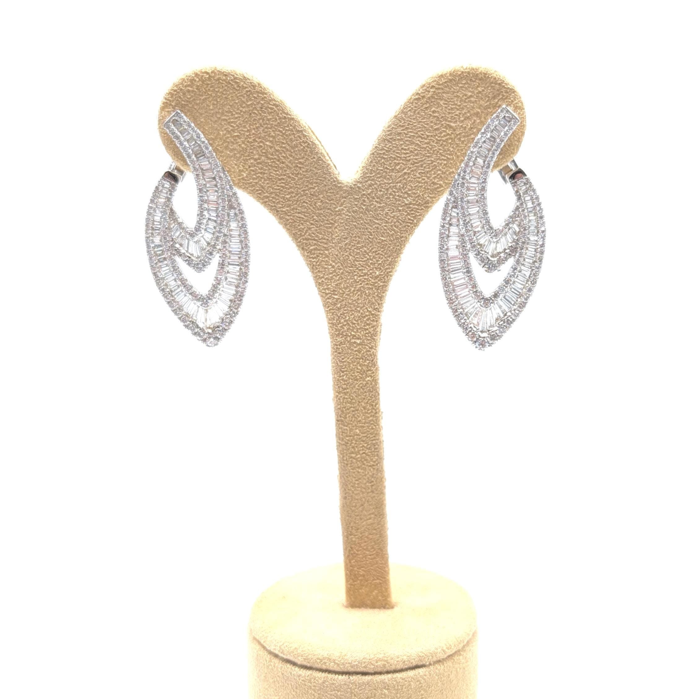White Gold Dangle Earrings with Baguette and Round Cut Diamonds (etsy image id: 6926584470)
