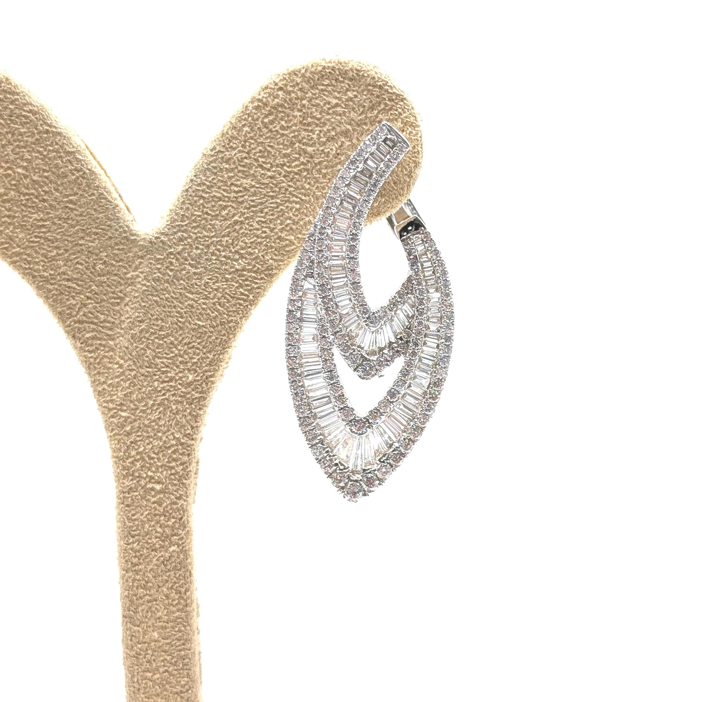 White Gold Dangle Earrings with Baguette and Round Cut Diamonds (etsy image id: 6926588536)