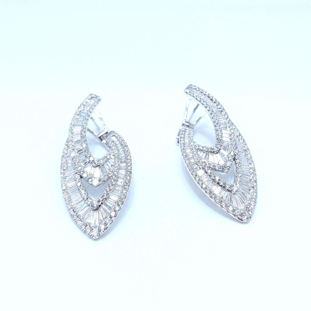 White Gold Dangle Earrings with Baguette and Round Cut Diamonds (etsy image id: 6926624056)