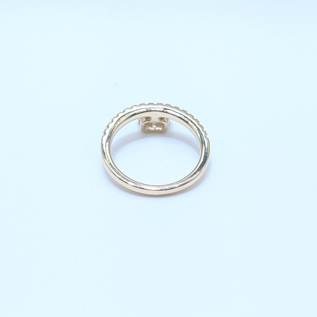 Yellow Gold Band Ring with Half Way Set Round Diamonds and One Emerald Cut Diamond (etsy image id: 6929553820)
