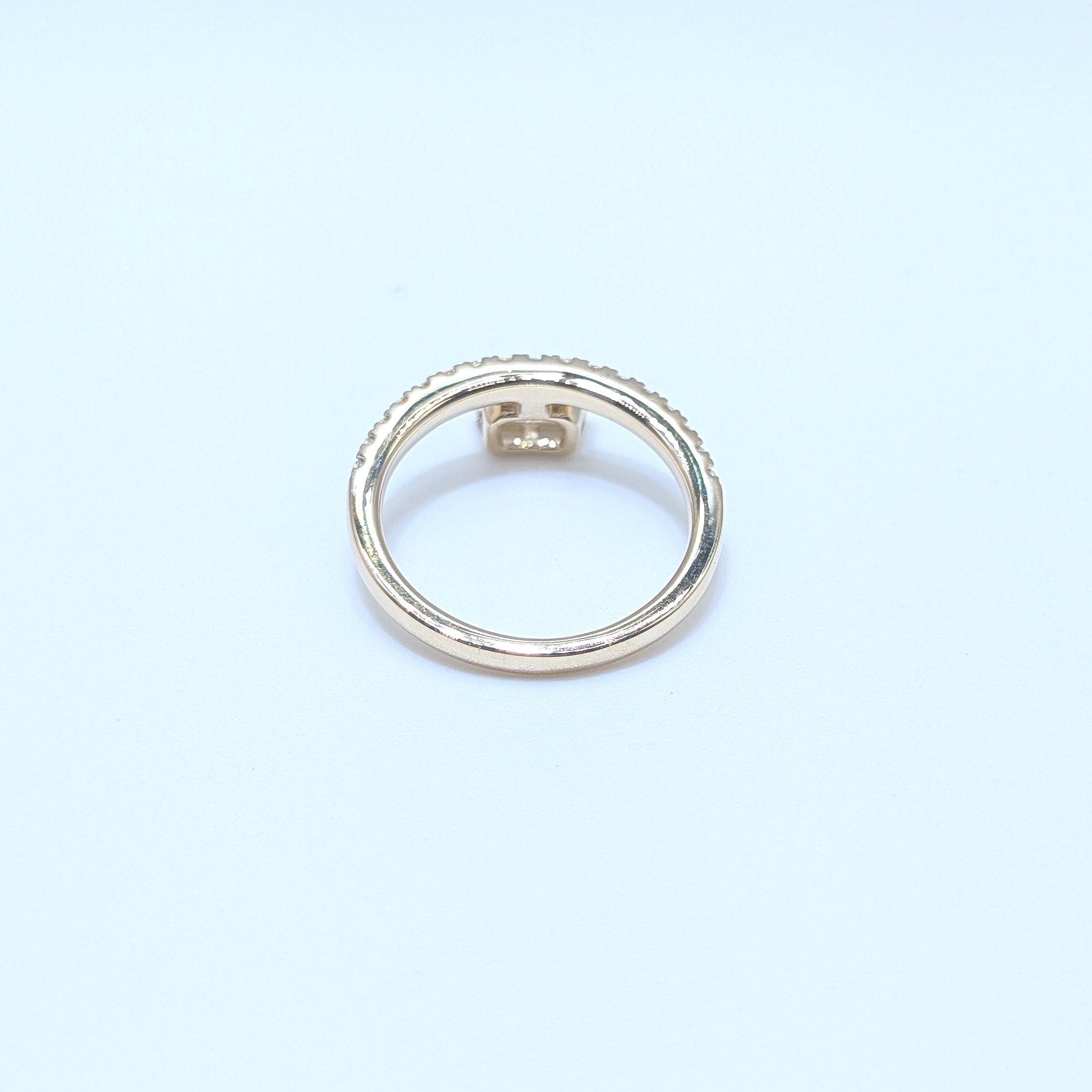 Yellow Gold Band Ring with Half Way Set Round Diamonds and One Emerald Cut Diamond (etsy image id: 6929553820)