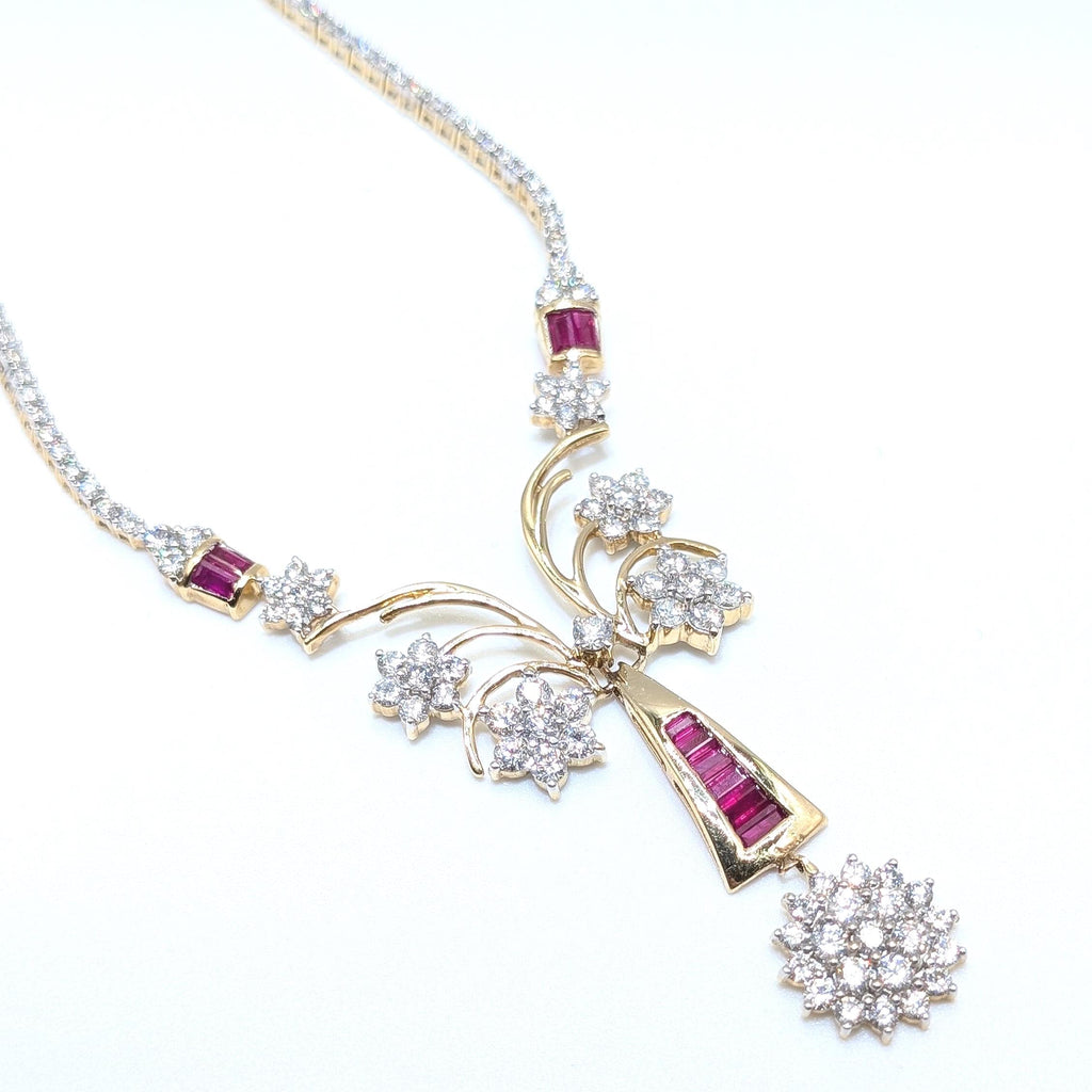 Luxurious Yellow Gold Round Cut Diamonds and Baguette Cut Ruby Necklace (etsy image id: 6934752212)