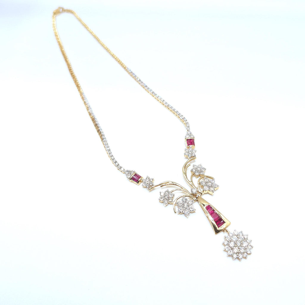 Luxurious Yellow Gold Round Cut Diamonds and Baguette Cut Ruby Necklace (etsy image id: 6934753778)