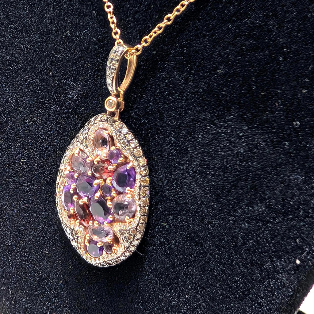 14K Rose Gold Pendant Necklace with 0.76ct Diamonds and 3.17ct Color Stones