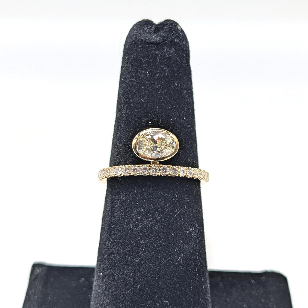 Yellow Gold Diamond Band Ring with Oval Cut Diamond (etsy image id: 6965336643)