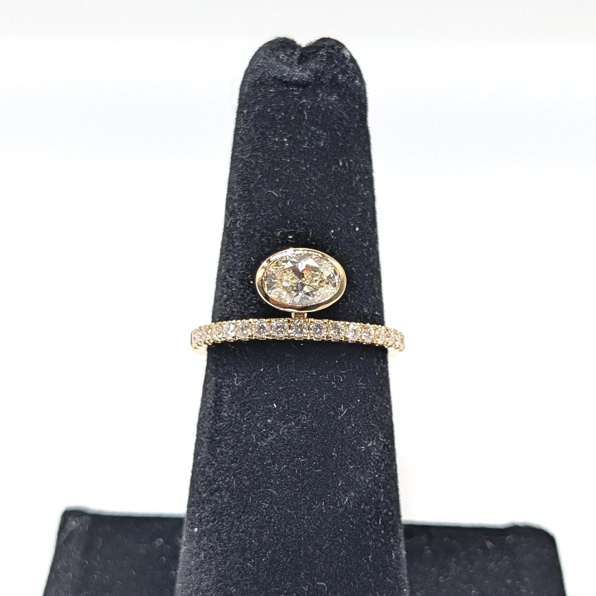 Yellow Gold Diamond Band Ring with Oval Cut Diamond (etsy image id: 6965336643)