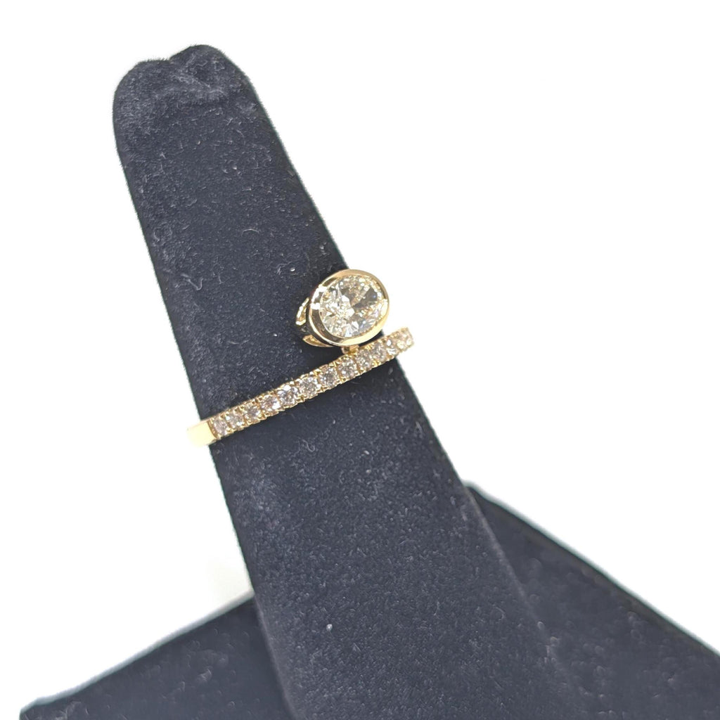 Yellow Gold Diamond Band Ring with Oval Cut Diamond (etsy image id: 6965338457)