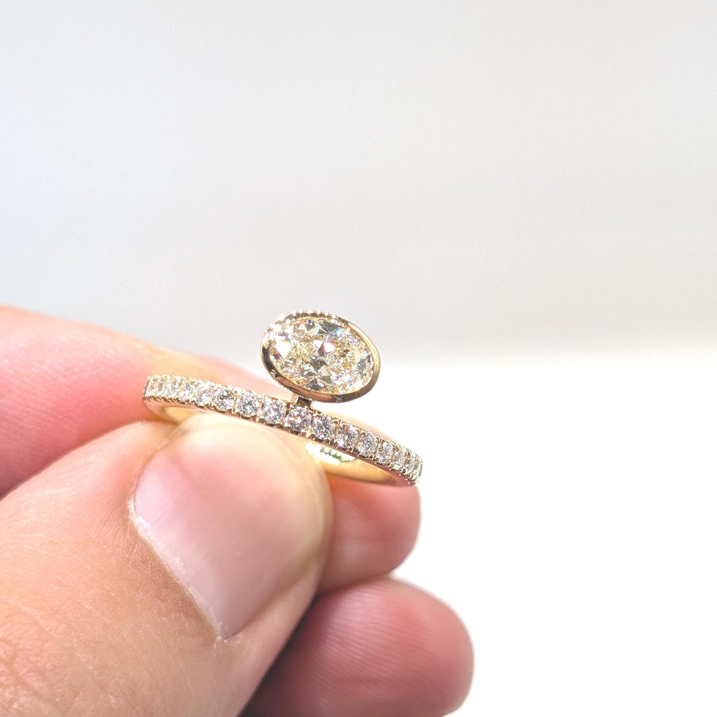 Yellow Gold Diamond Band Ring with Oval Cut Diamond (etsy image id: 6965351899)