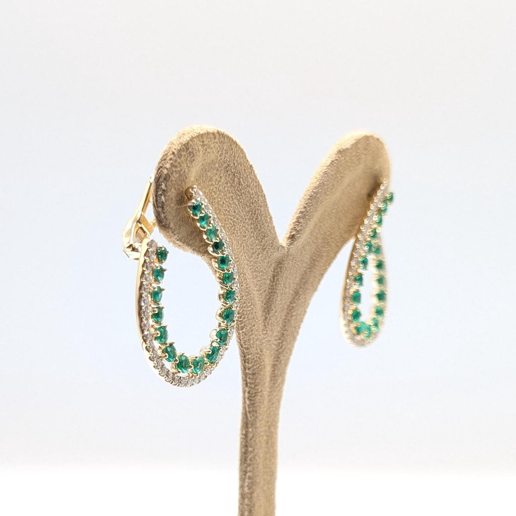 Luxurious Yellow Gold Earring with All Natural Diamonds and Emeralds (etsy image id: 6965512407)