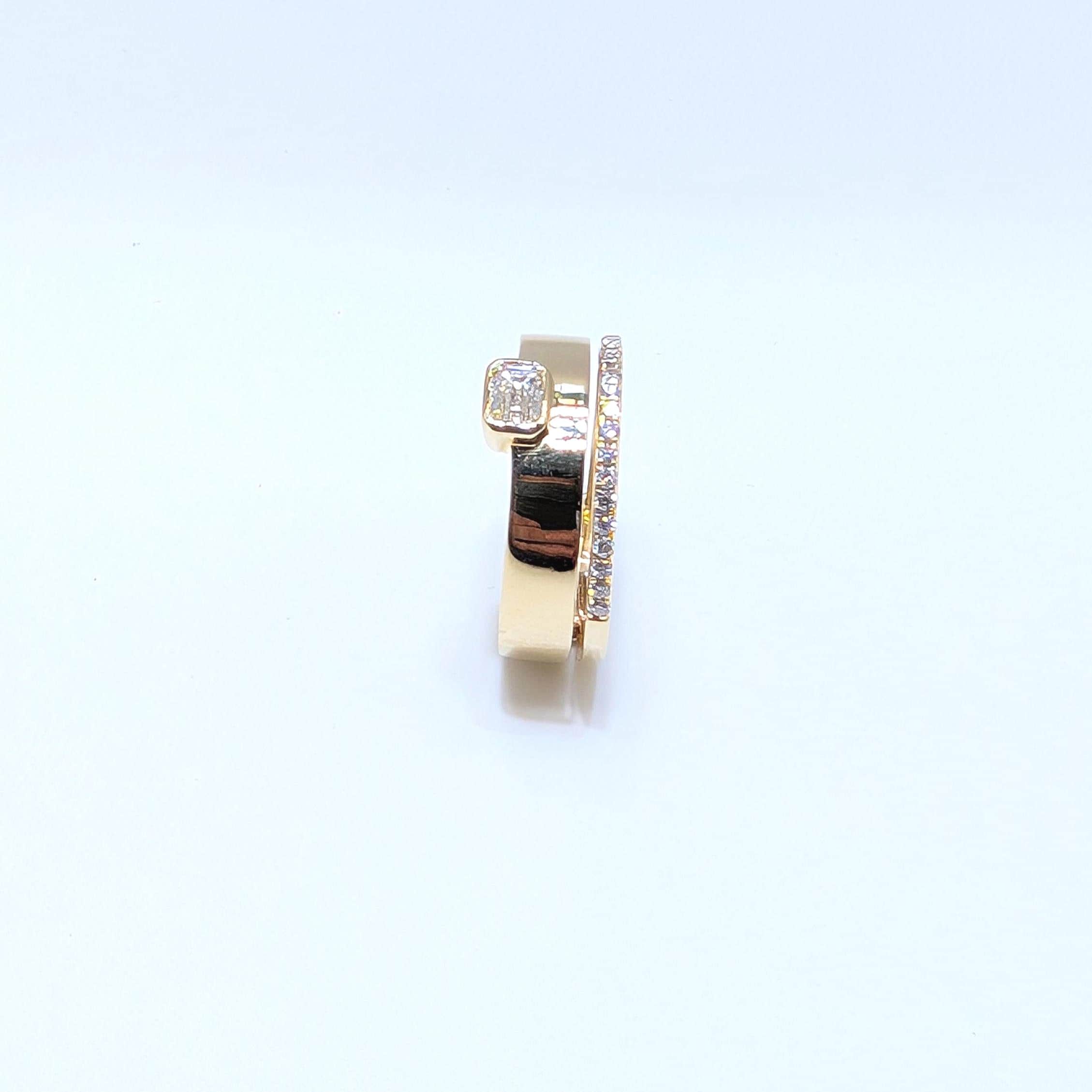 Yellow Gold Double Band Ring with Round and Emerald Cut Diamonds (etsy image id: 6965767595)