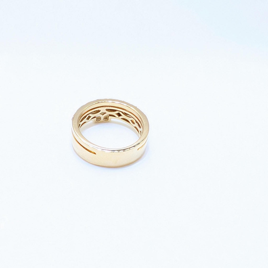 Yellow Gold Double Band Ring with Round and Emerald Cut Diamonds (etsy image id: 6965775143)