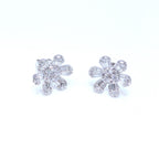 White Gold Flower Shape Diamond Stud Earrings with Baguette and Round Cut Diamonds (etsy image id: 6967251462)
