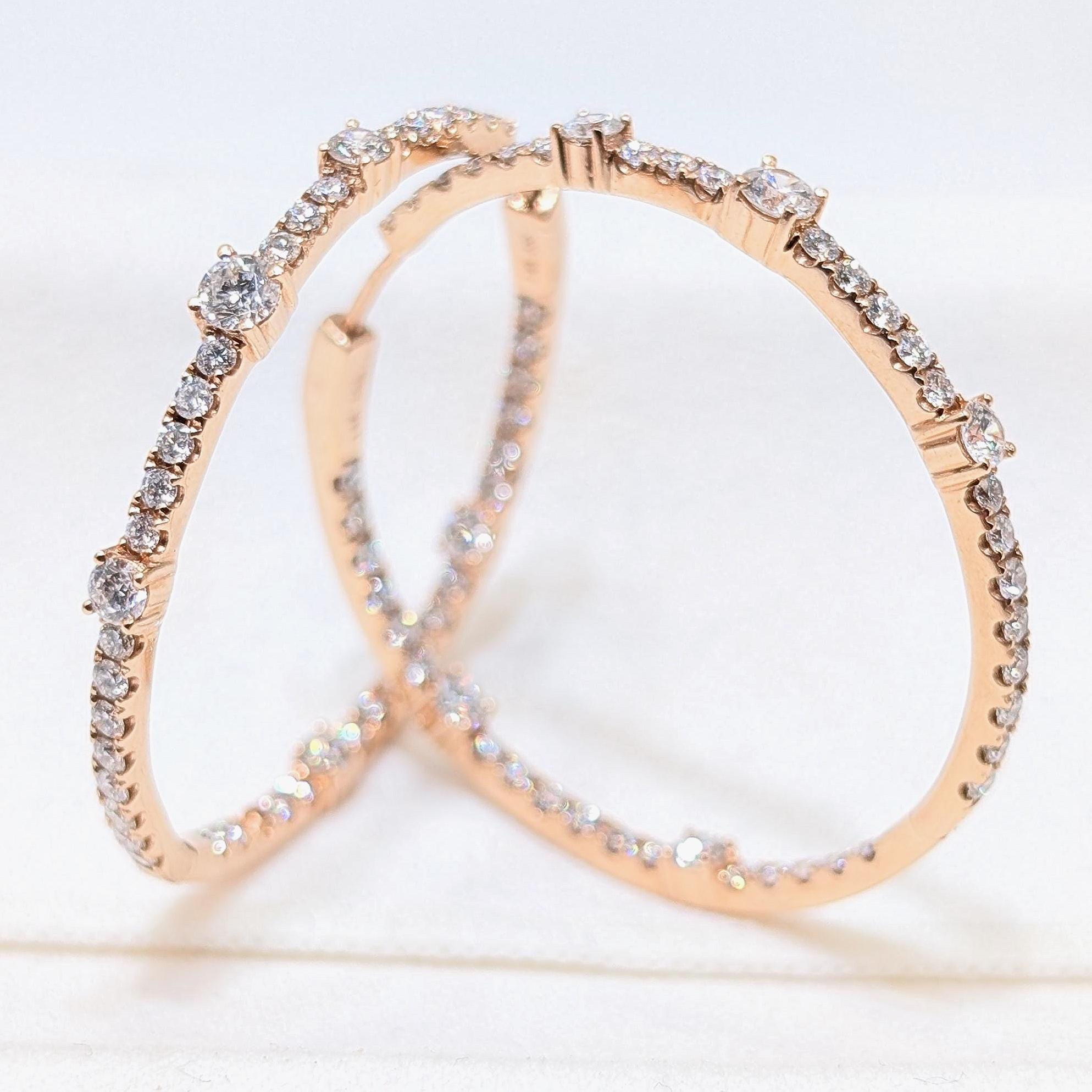 Rose Gold Round Hoop Inside/Out Diamond Earrings (etsy image id: 6967959067)
