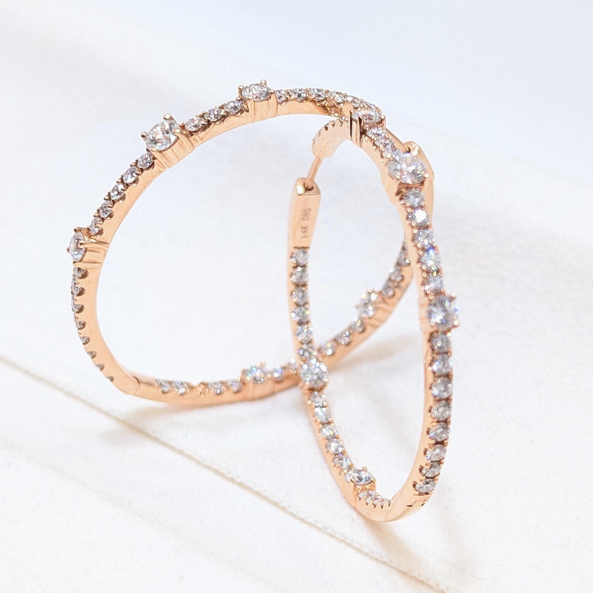 Rose Gold Round Hoop Inside/Out Diamond Earrings (etsy image id: 6967960611)