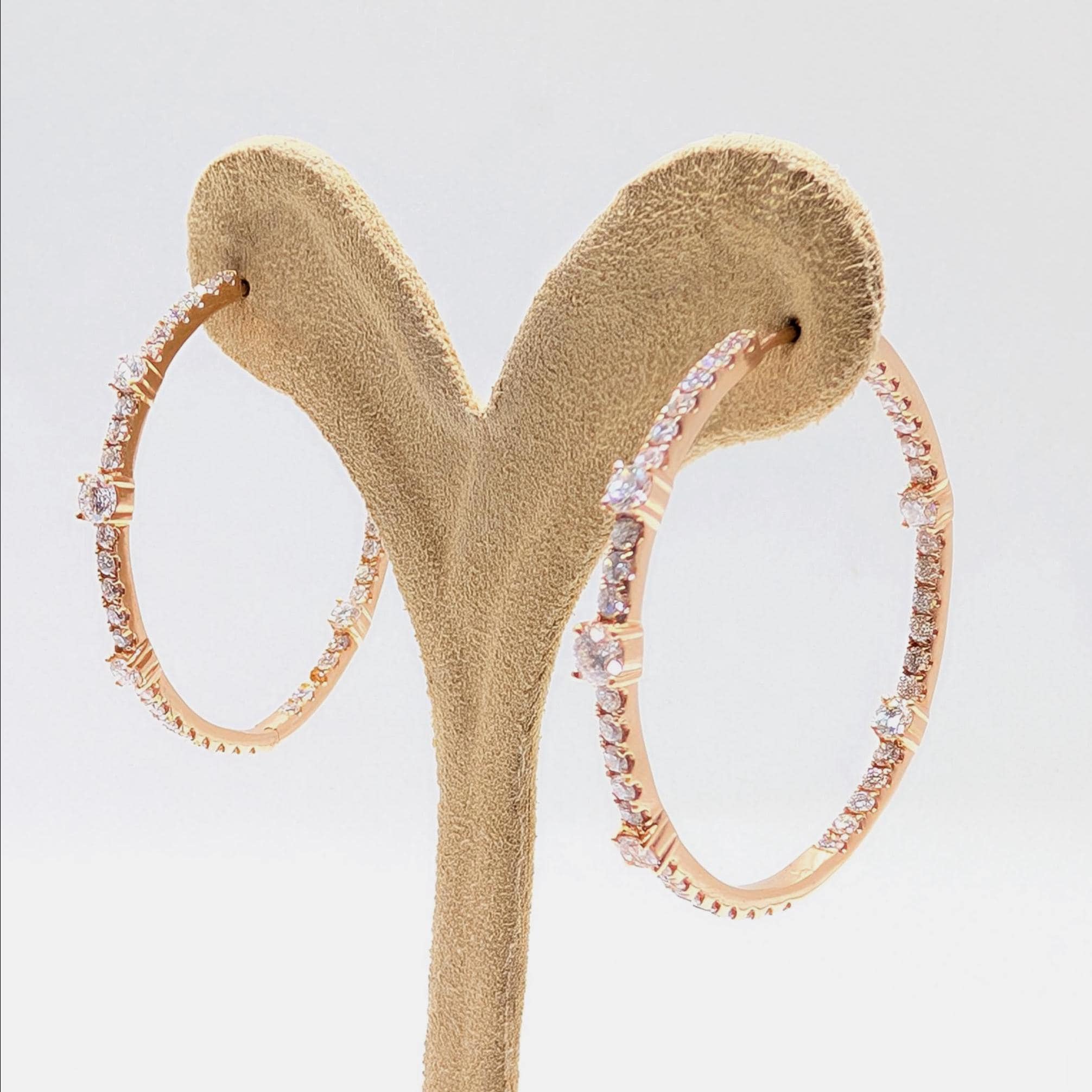 Rose Gold Round Hoop Inside/Out Diamond Earrings (etsy image id: 6967979637)