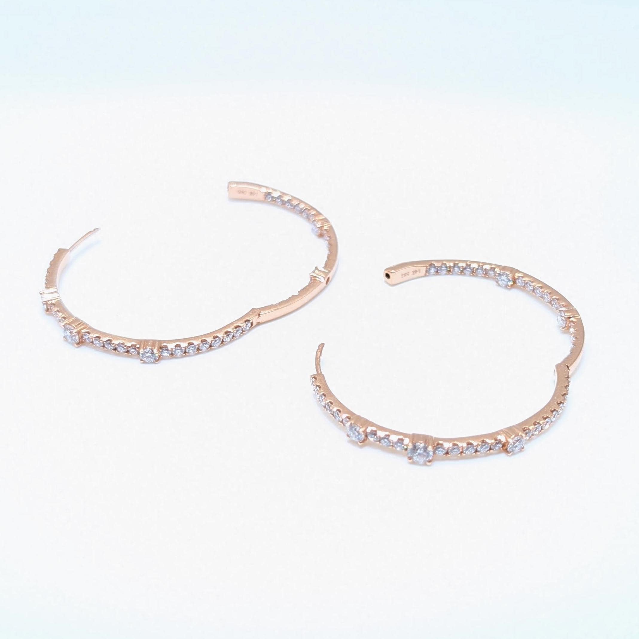 Rose Gold Round Hoop Inside/Out Diamond Earrings (etsy image id: 6967980927)