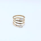 Yellow Gold Three Row By-Pass Pear Shape Diamond Ring (etsy image id: 6974358159)