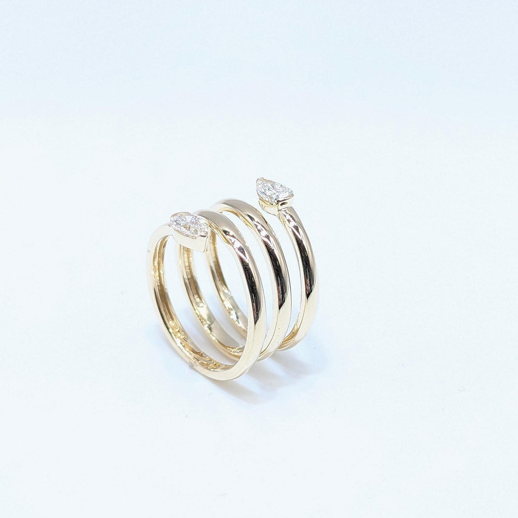 Yellow Gold Three Row By-Pass Pear Shape Diamond Ring (etsy image id: 6974366191)