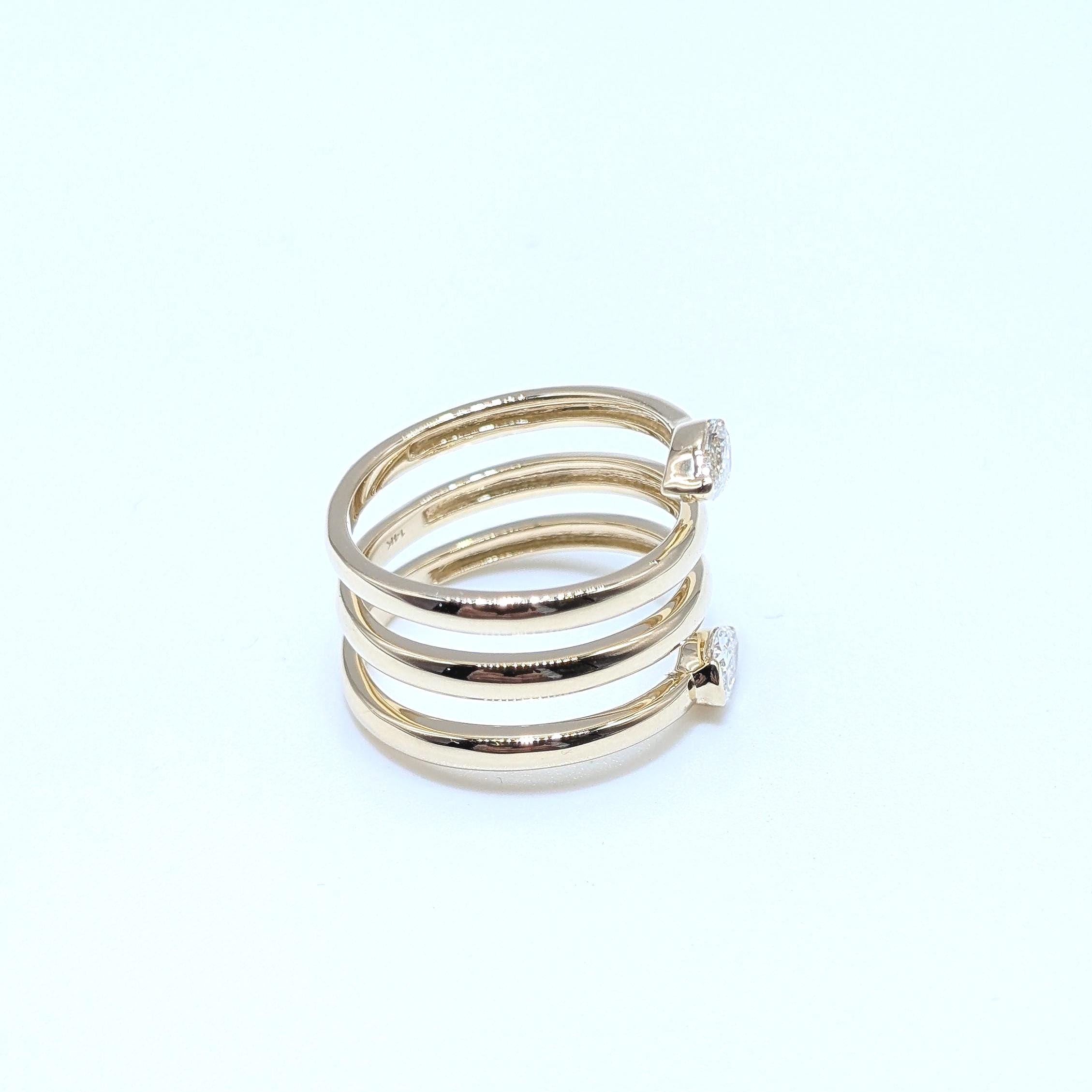 Yellow Gold Three Row By-Pass Pear Shape Diamond Ring (etsy image id: 6974367271)