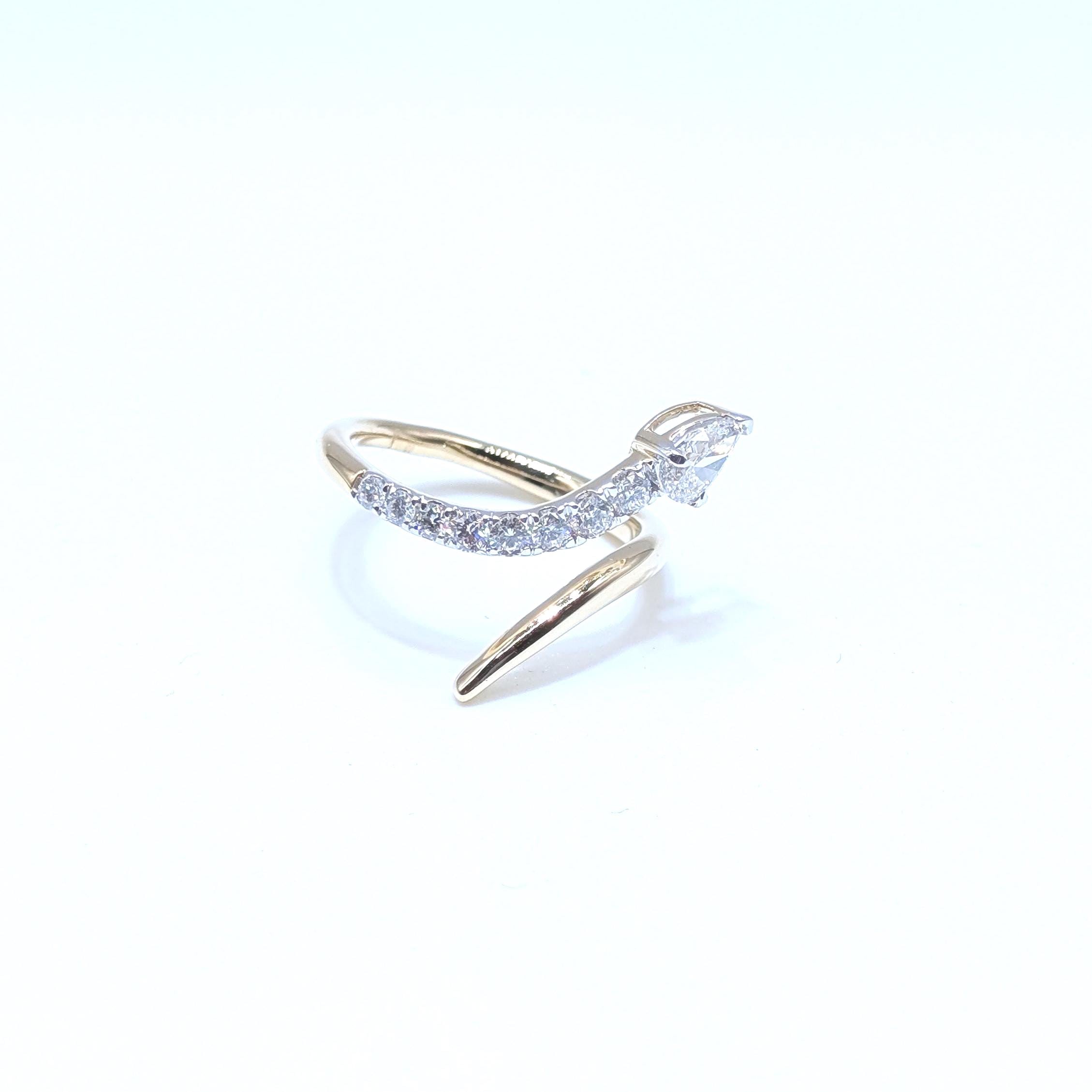 Yellow Gold Diamond By-Pass Snake Style Ring (etsy image id: 6974430659)