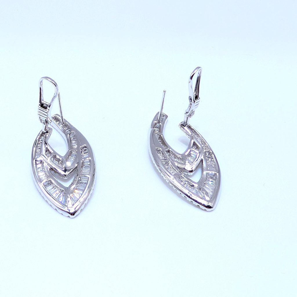 White Gold Dangle Earrings with Baguette and Round Cut Diamonds (etsy image id: 6974526917)