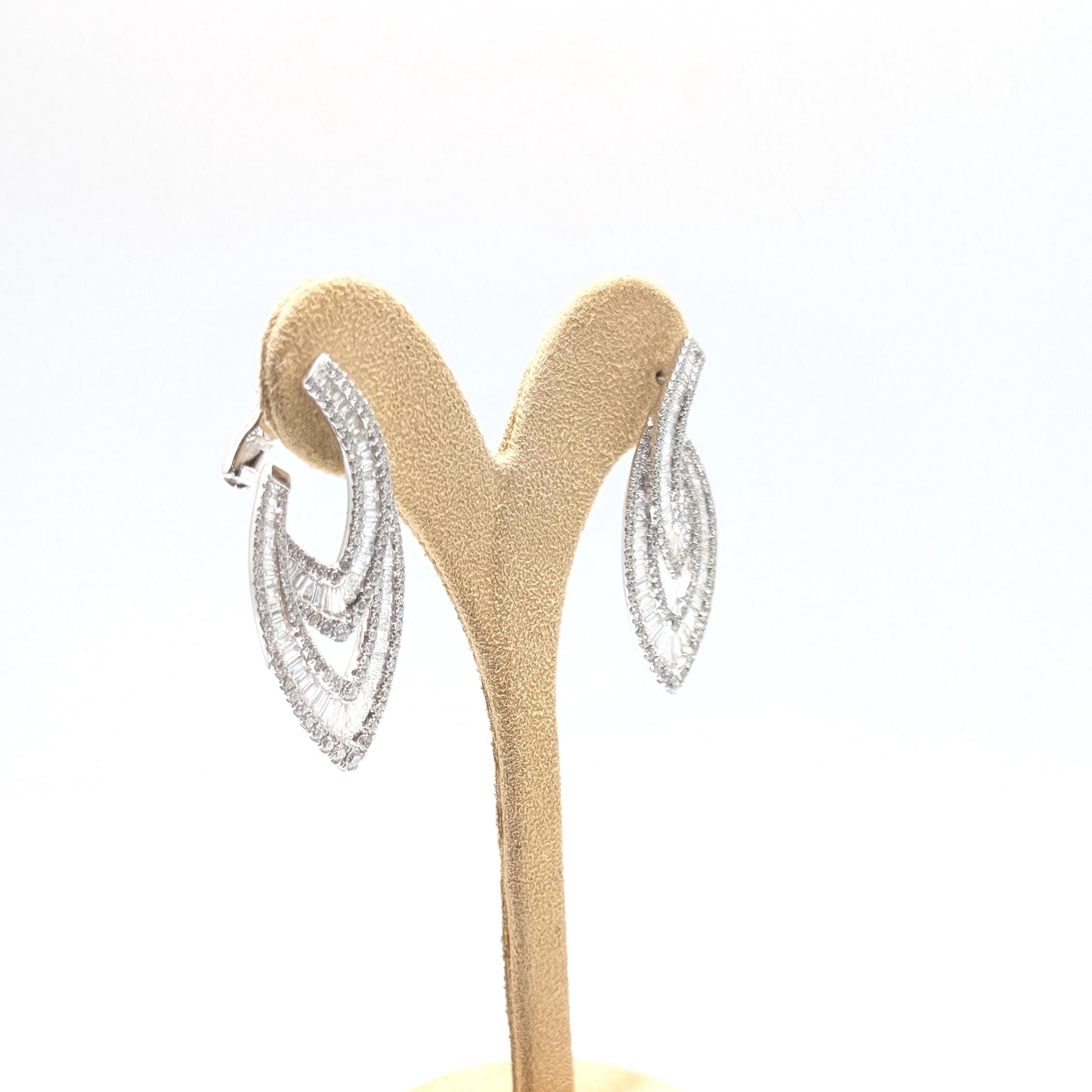 White Gold Dangle Earrings with Baguette and Round Cut Diamonds (etsy image id: 6974552773)