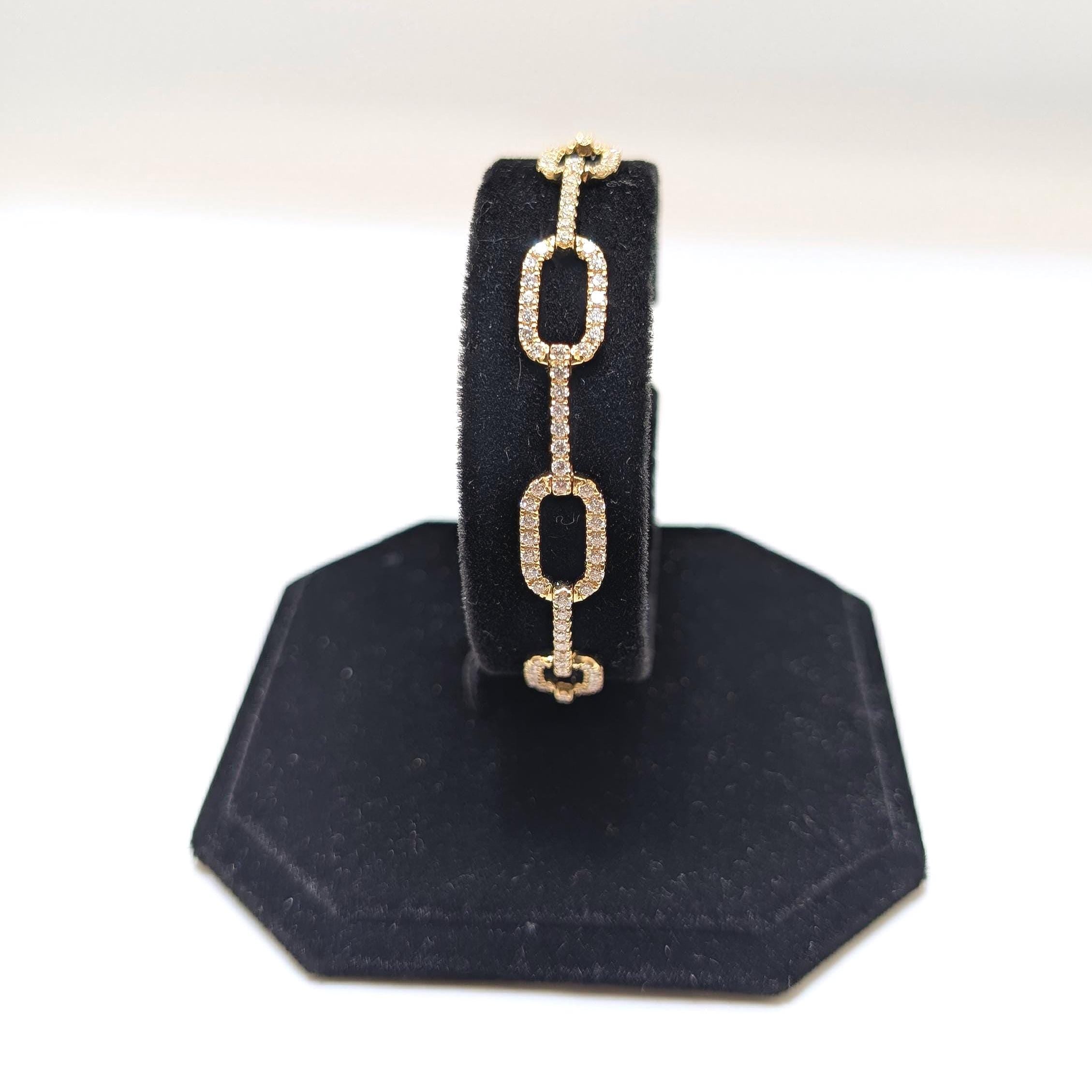 Yellow Gold Round Brilliant Cut Diamond Link Bracelet (etsy image id: 6974835712)