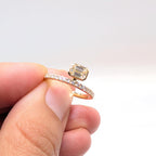 Yellow Gold Band Ring with Half Way Set Round Diamonds and One Emerald Cut Diamond (etsy image id: 6977552137)