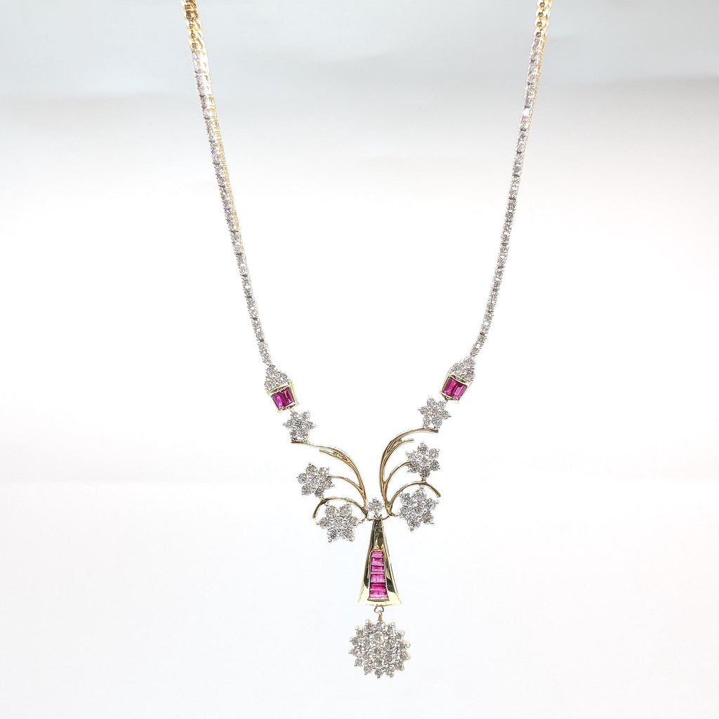 Luxurious Yellow Gold Round Cut Diamonds and Baguette Cut Ruby Necklace (etsy image id: 6982719229)