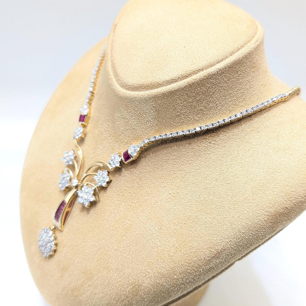 Luxurious Yellow Gold Round Cut Diamonds and Baguette Cut Ruby Necklace (etsy image id: 6982726793)