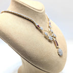 Luxurious Yellow Gold Round Cut Diamonds and Baguette Cut Ruby Necklace (etsy image id: 6982729385)