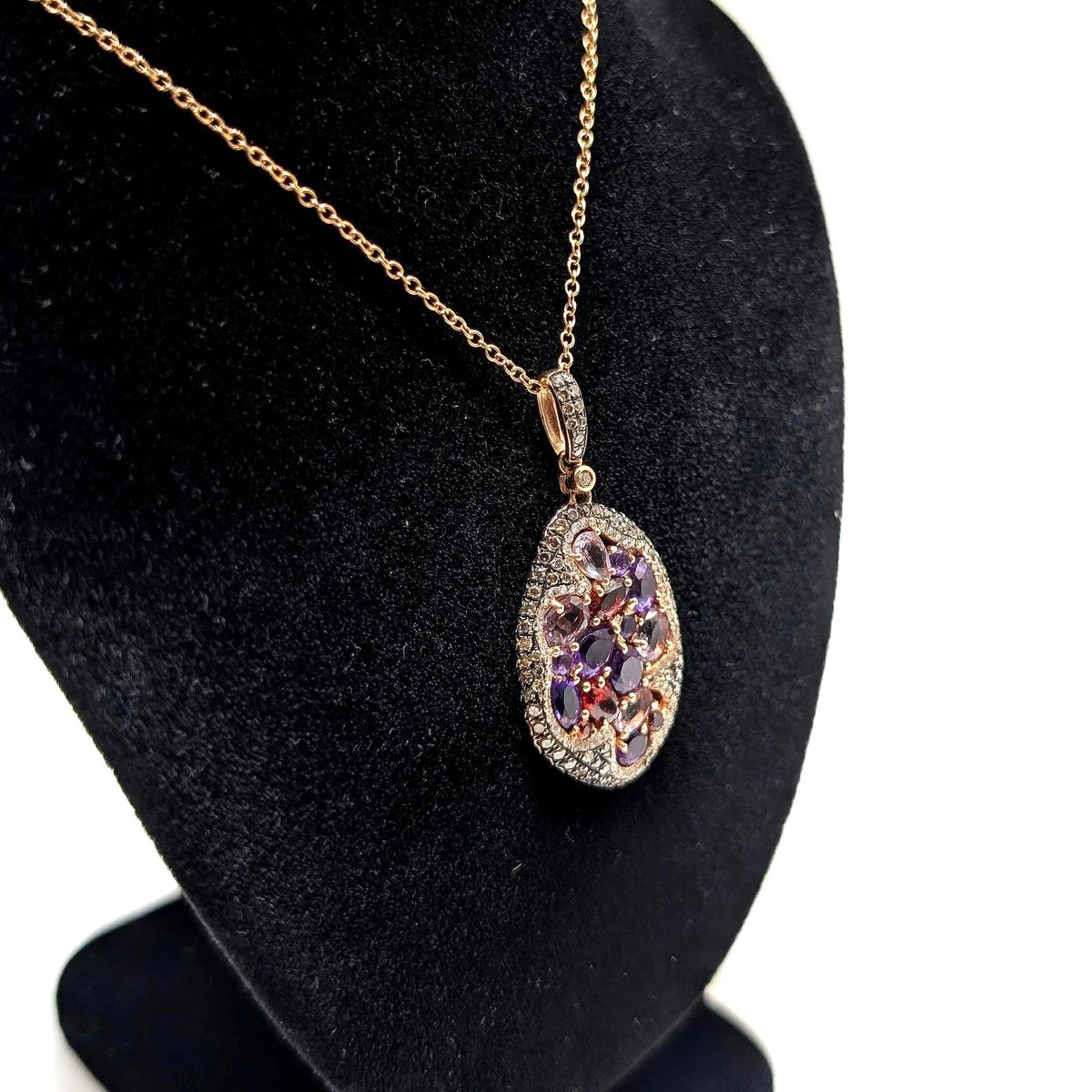 14K Rose Gold Pendant Necklace with 0.76ct Diamonds and 3.17ct Color Stones