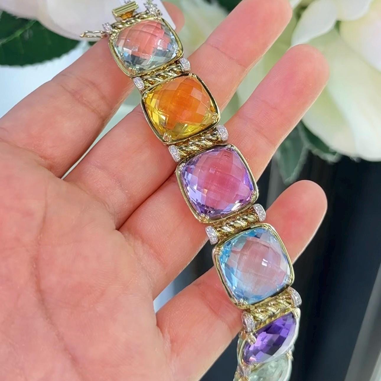 14K Yellow Gold Multi-Color Diamond Bracelet – 0.40ct Round Diamonds and Natural 128.62mc  DC-B11600-10 GLTJ (etsy image id: 7199462892)