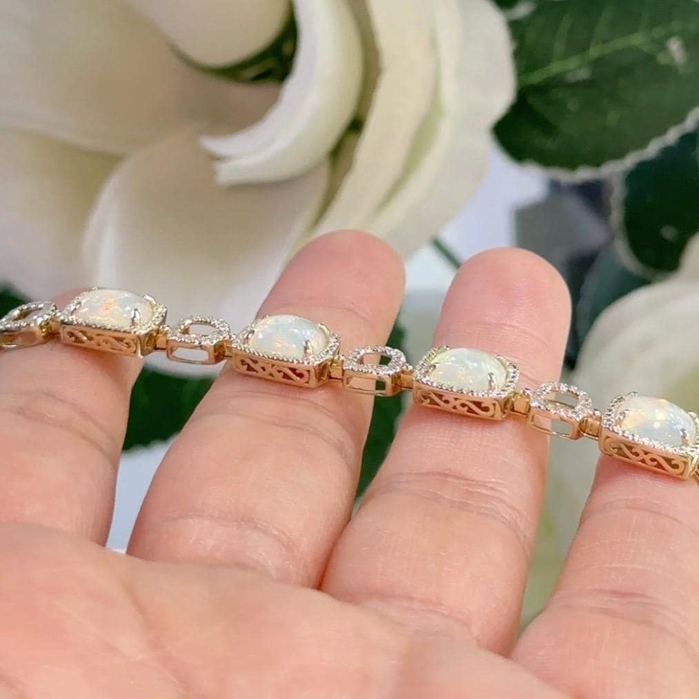 14K Yellow Gold Diamond Opal Bracelet – 0.47ct Diamonds & 8.31ct Opals DC-B14593-6 GJJJ (etsy image id: 7199467614)