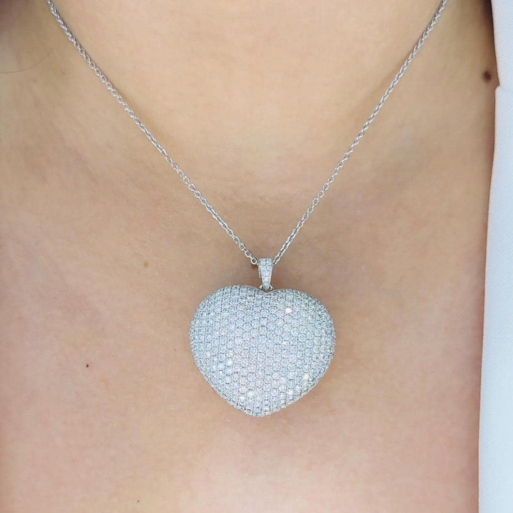 18K White Gold Diamond Heart Pendant – 8.40ct Round Diamonds, VS2 F-G DP057 ZJJJ (etsy image id: 7199469568)