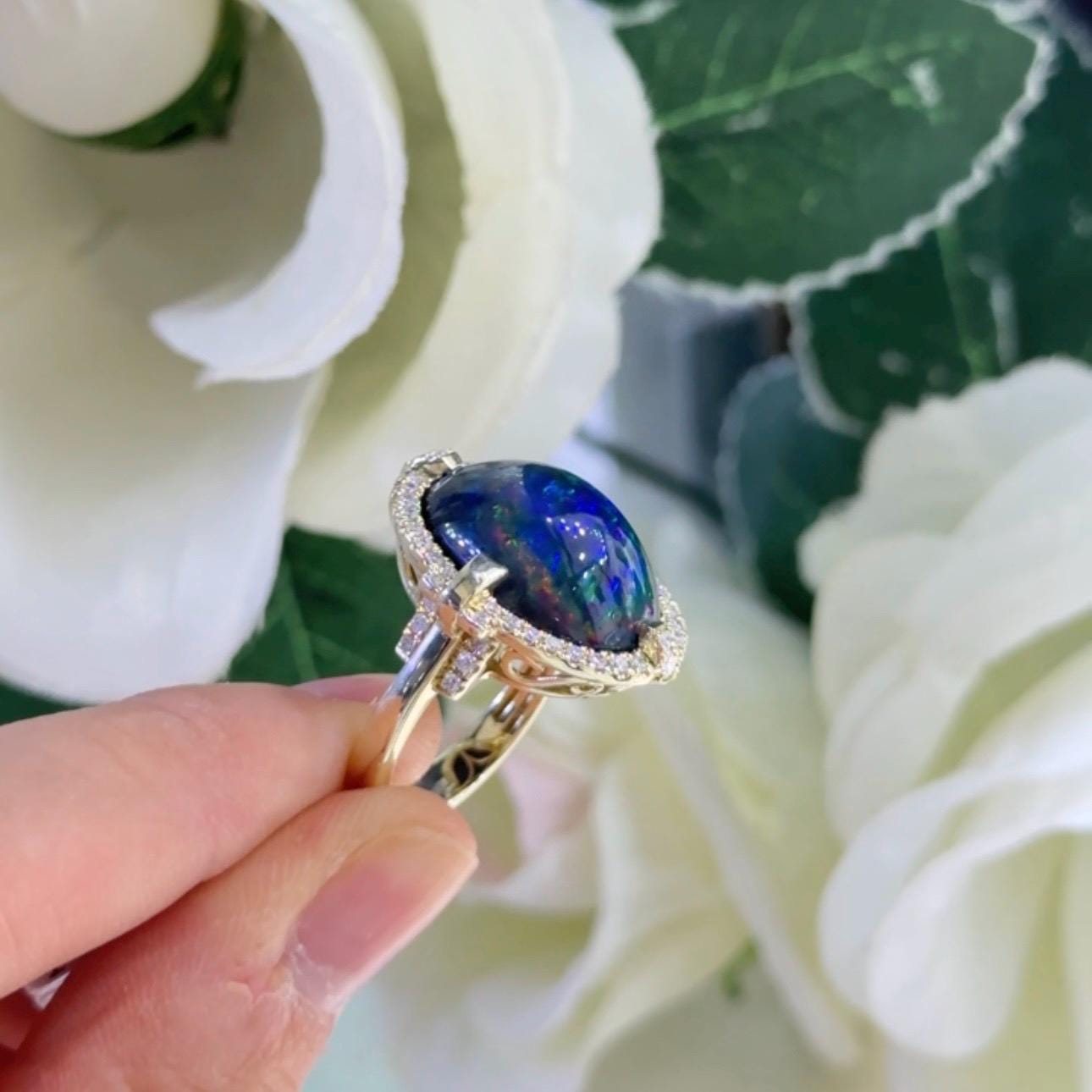 14K Yellow Gold Diamond & Opal Ring – 1.56ct Diamonds, 9.63ct Opal . DC-R14919-1 ISTJ (etsy image id: 7199478418)