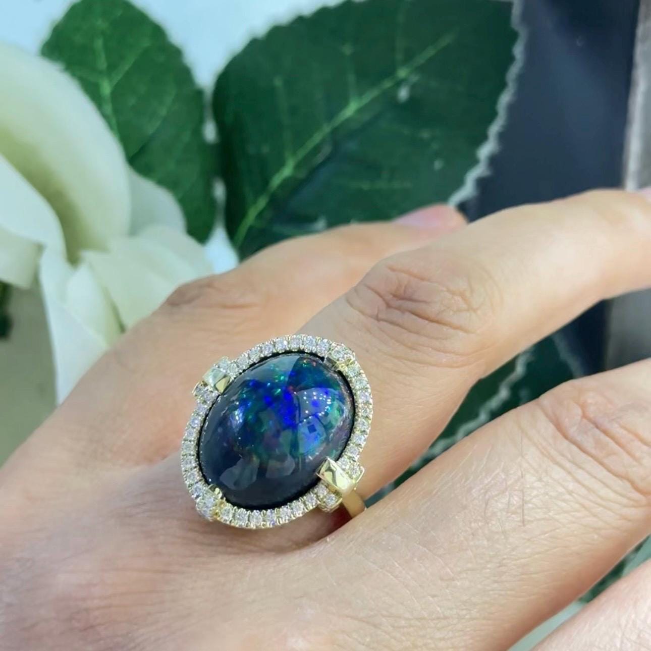 14K Yellow Gold Diamond & Opal Ring – 1.56ct Diamonds, 9.63ct Opal . DC-R14919-1 ISTJ (etsy image id: 7199478420)