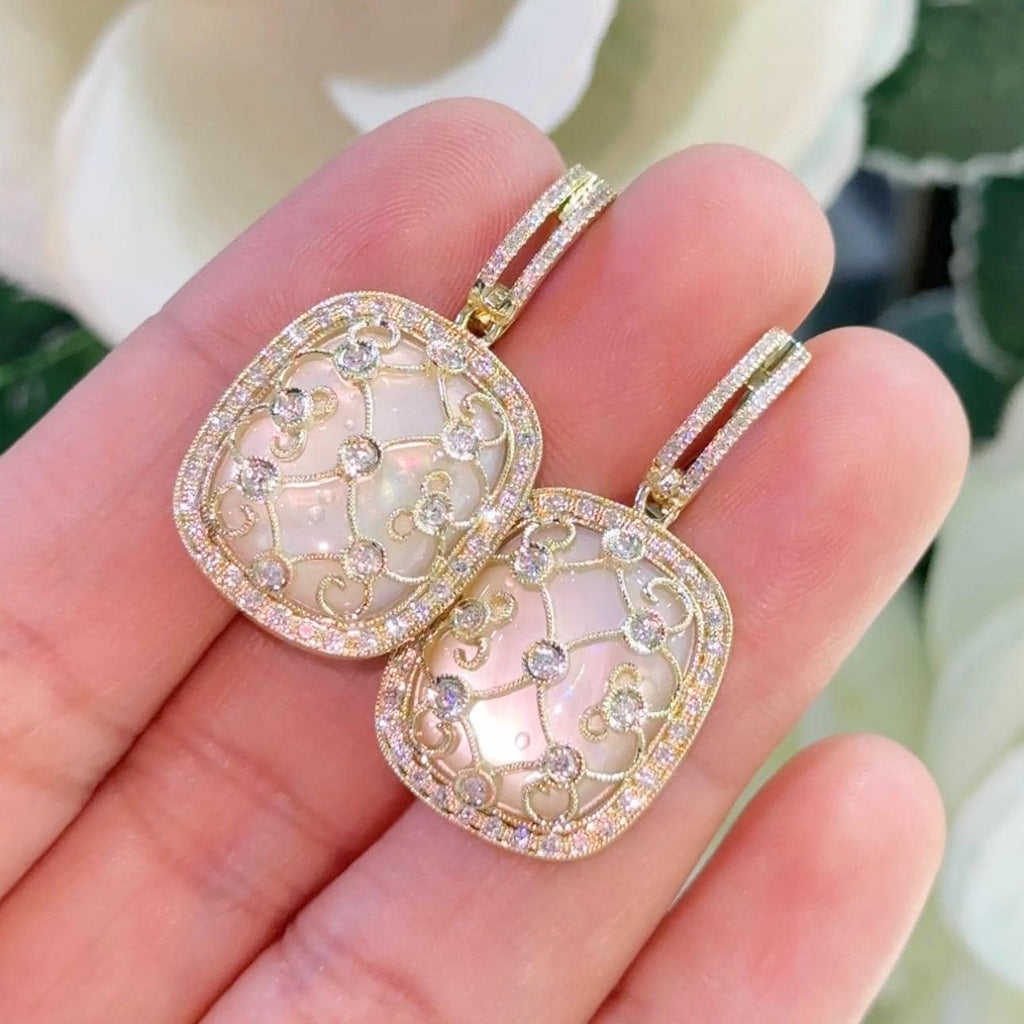 14K Yellow Gold Diamond & Mother of Pearl Earrings – 1.05ct Diamonds, 13.56ct Pearl DC-E14497-3 INTJ (etsy image id: 7199488144)