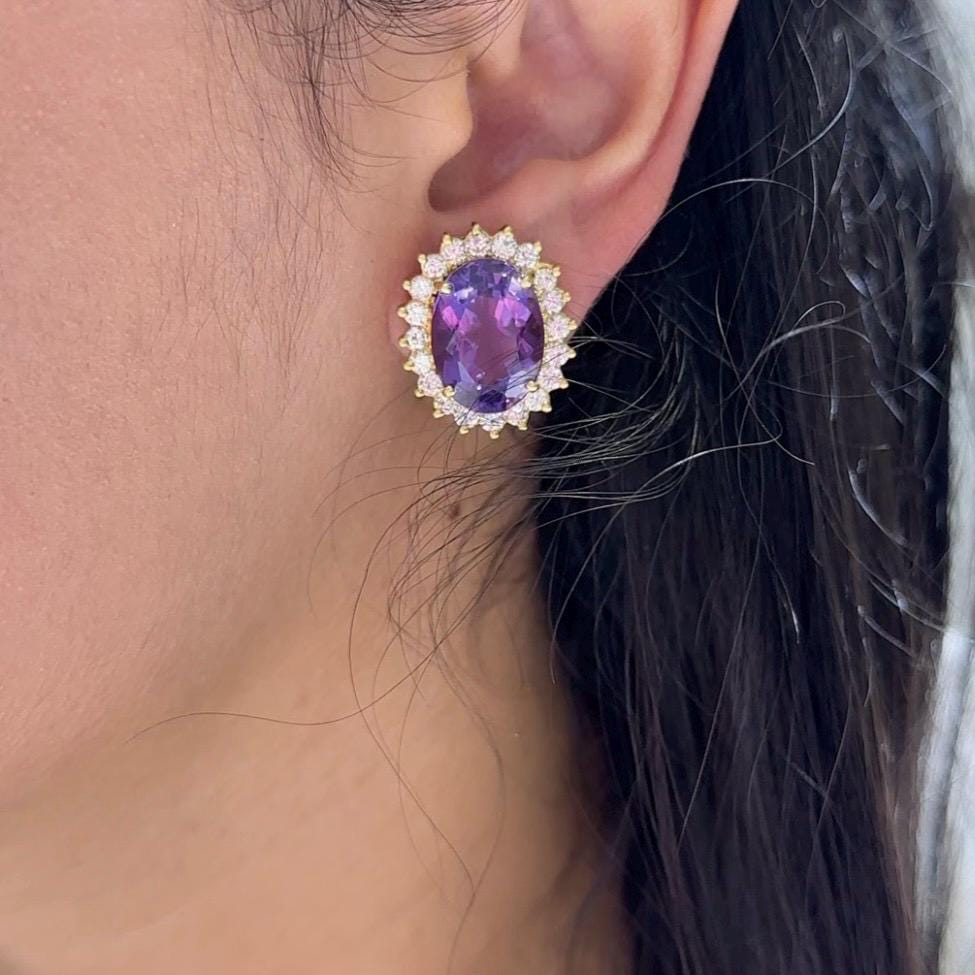 18K Yellow Gold Diamond & Amethyst Earrings – 2ct Diamonds, 16ct Amethysts COLER027 GJJJ (etsy image id: 7199491118)