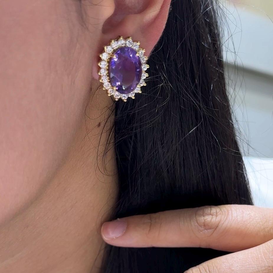 18K Yellow Gold Diamond & Amethyst Earrings – 2ct Diamonds, 16ct Amethysts COLER027 GJJJ (etsy image id: 7199491128)