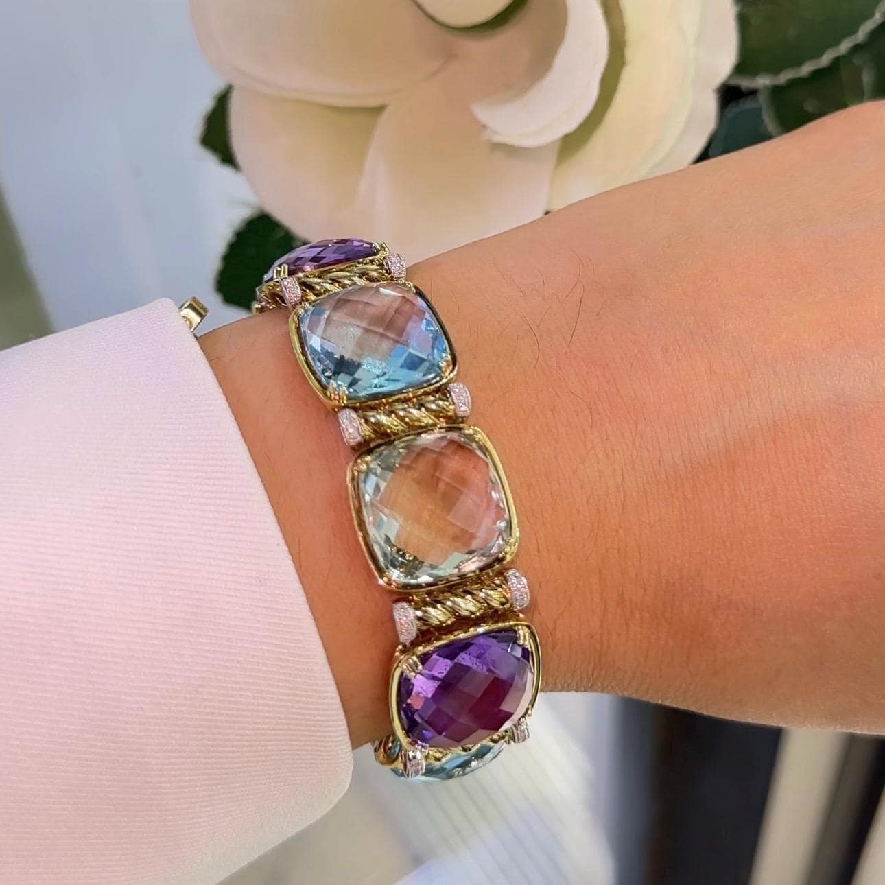14K Yellow Gold Multi-Color Diamond Bracelet – 0.40ct Round Diamonds and Natural 128.62mc  DC-B11600-10 GLTJ (etsy image id: 7247444183)