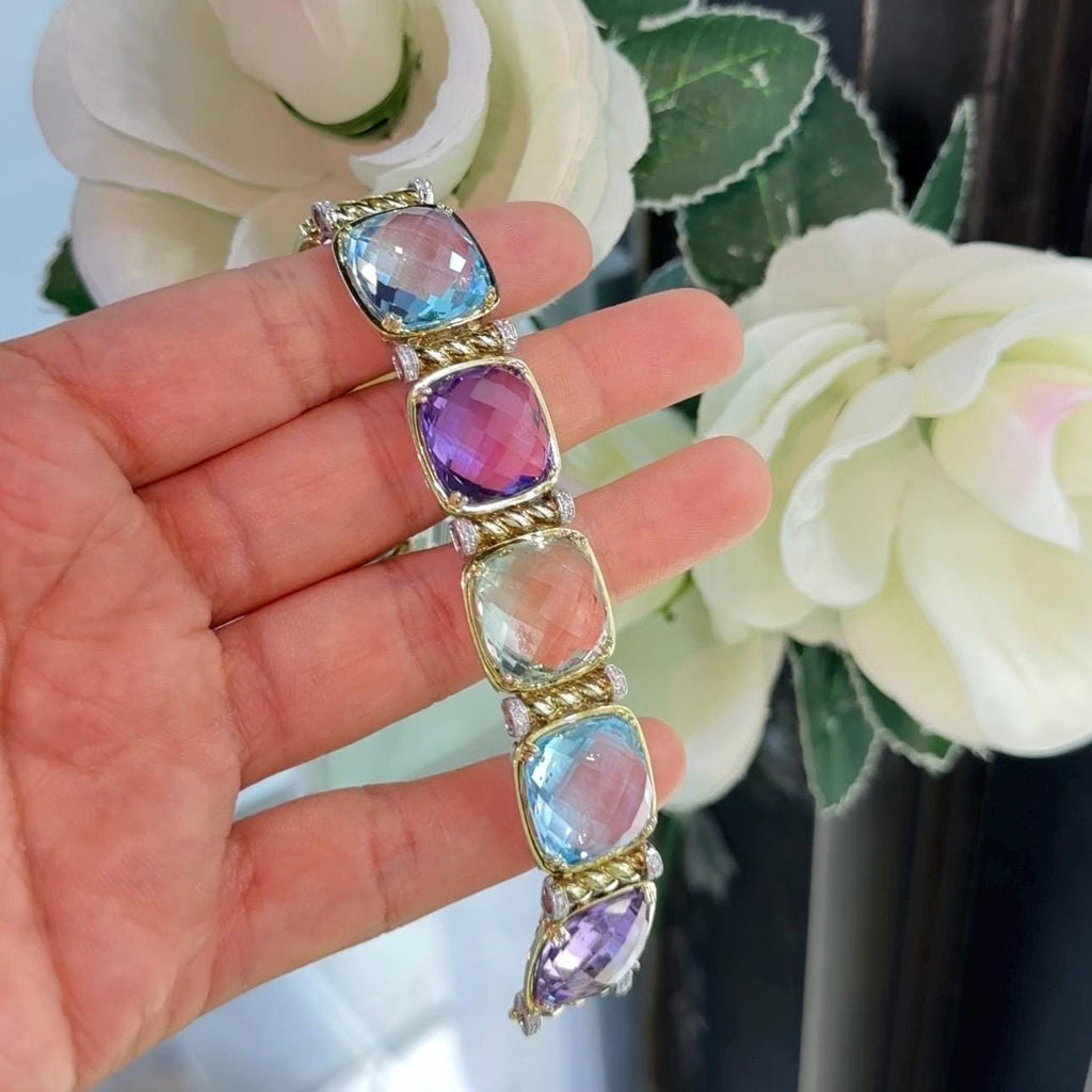 14K Yellow Gold Multi-Color Diamond Bracelet – 0.40ct Round Diamonds and Natural 128.62mc  DC-B11600-10 GLTJ (etsy image id: 7247444185)