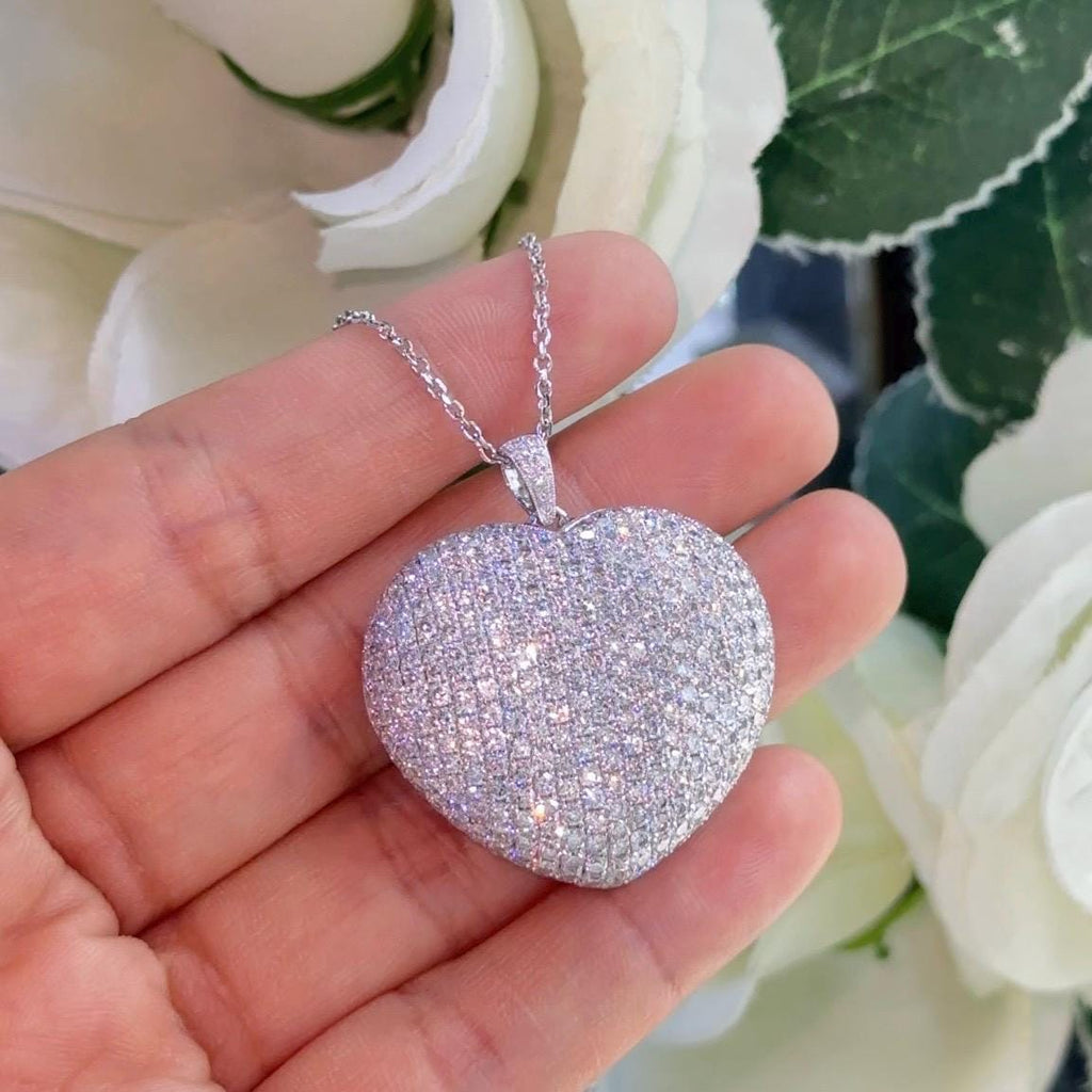 18K White Gold Diamond Heart Pendant – 8.40ct Round Diamonds, VS2 F-G DP057 ZJJJ (etsy image id: 7247450907)
