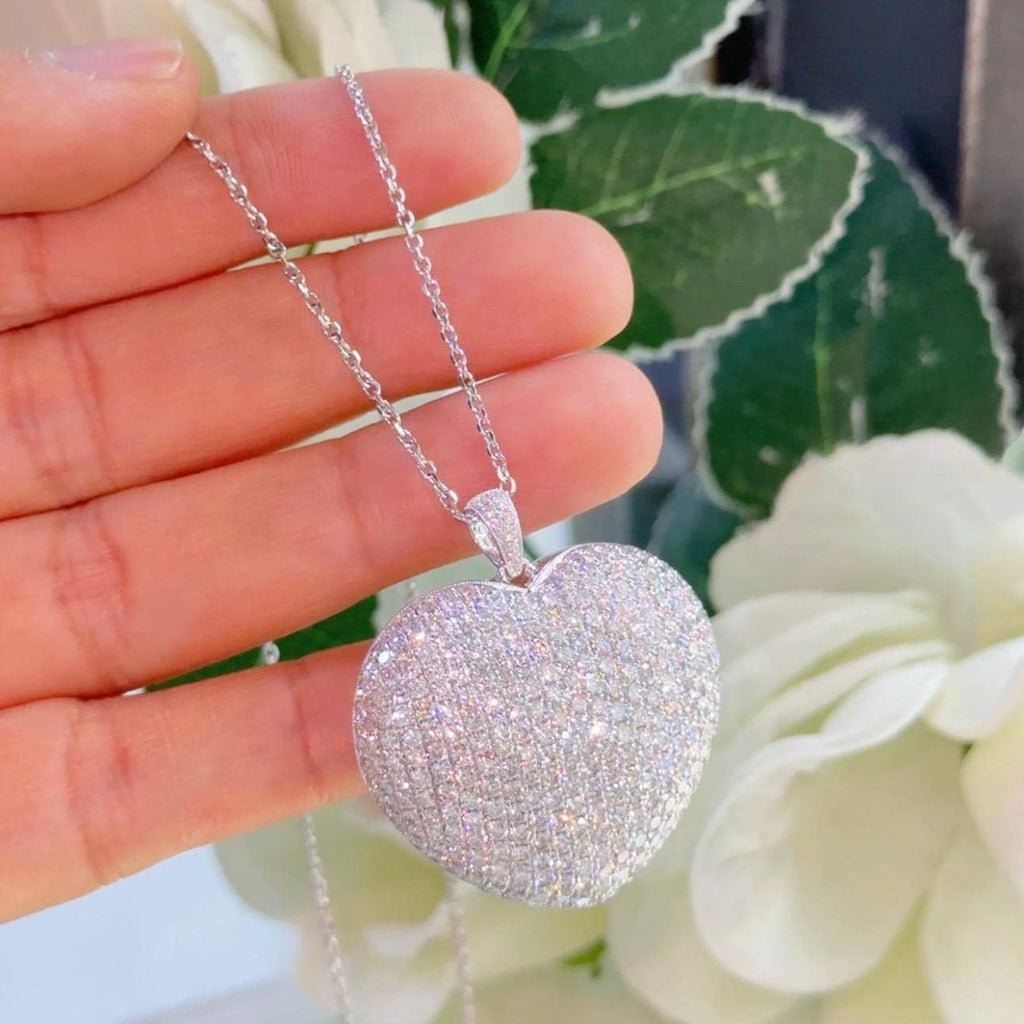 18K White Gold Diamond Heart Pendant – 8.40ct Round Diamonds, VS2 F-G DP057 ZJJJ (etsy image id: 7247450909)