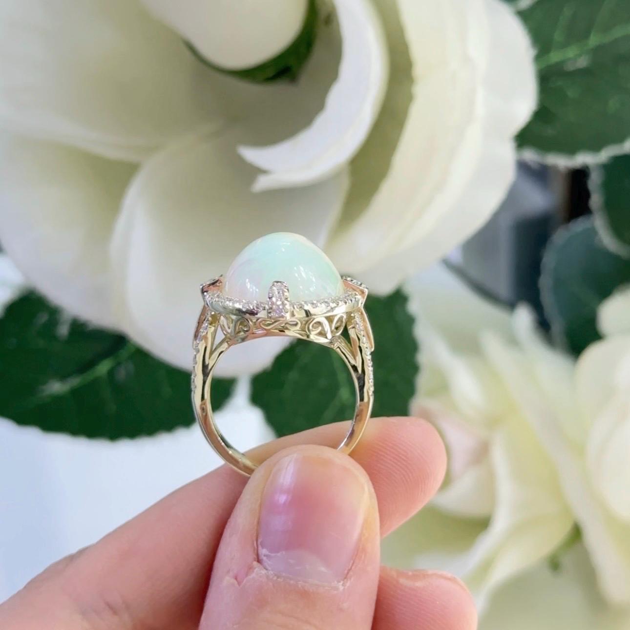 14K Yellow Gold Diamond & Opal Ring – 0.63ct Diamonds, 9.85ct Opal .DC-R14934-1 IEJJ (etsy image id: 7247455589)
