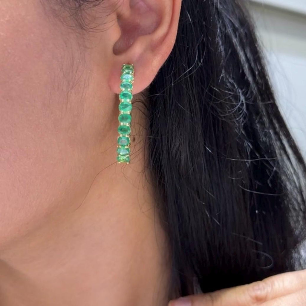 18K Yellow Gold Emerald Hoop Earrings – 10.65ct Natural Emeralds NTGJ (etsy image id: 7247461759)